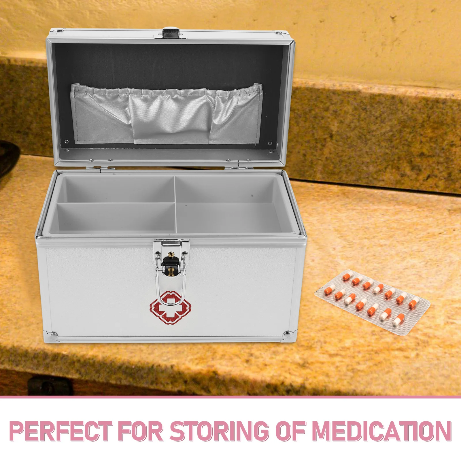 First Aid Box Large Capacity Portable Medicine Storage Box Metal Emergency Case For Home Outdoor Camping Sealing Sturdy