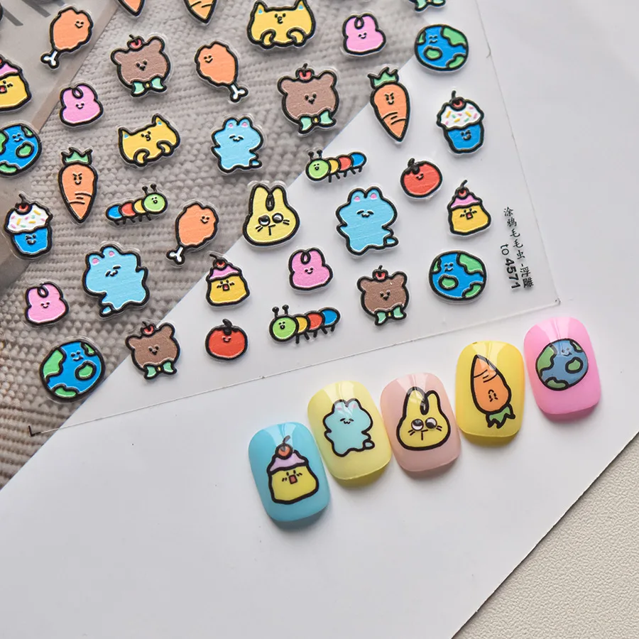 Cartoon Brief Strokes Animal Bear Dessert Nail Art Stickers High Quality DIY Manicure Decal Decoration T-4571