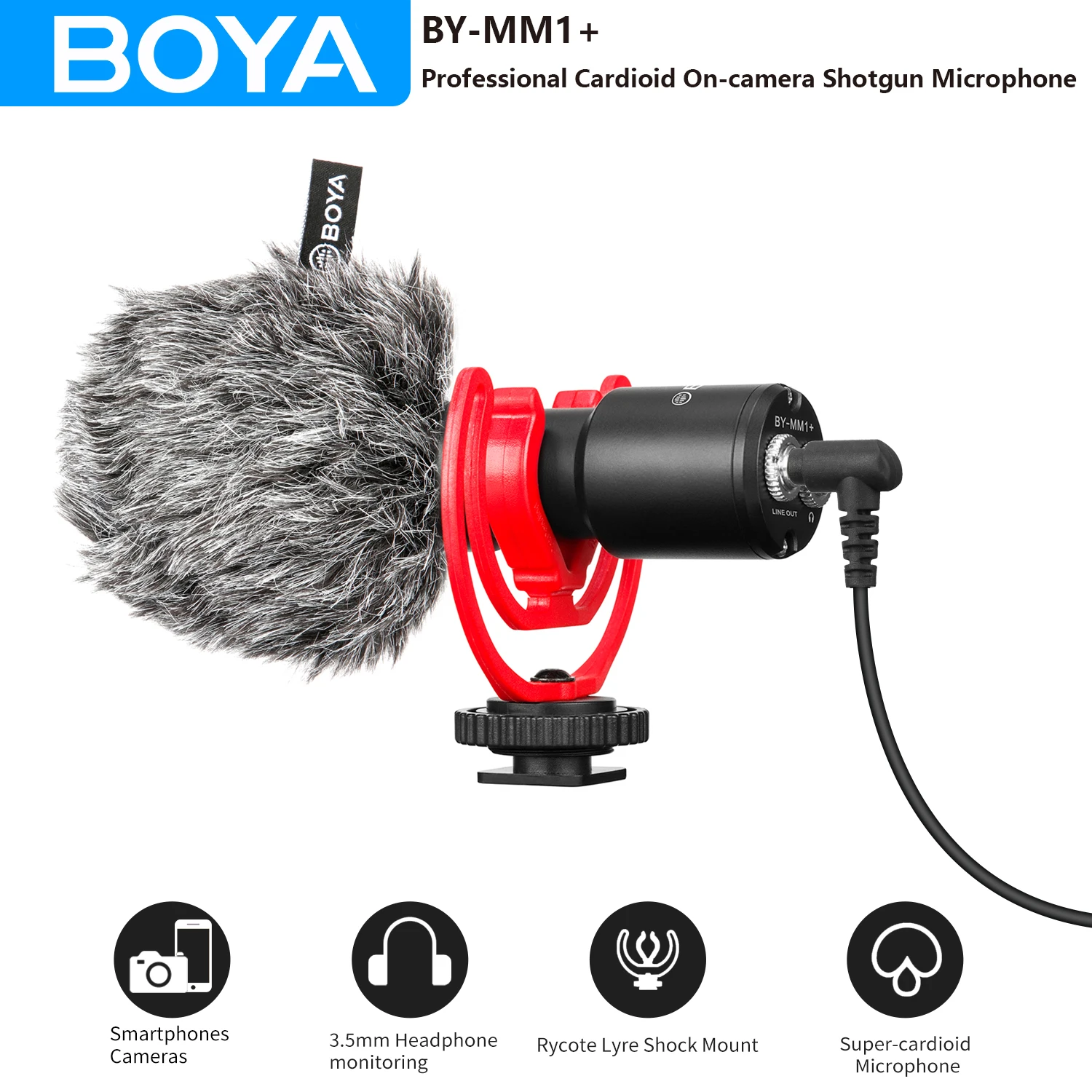 

BOYA BY-MM1+ Super-Cardioid Shotgun Microphone for iPhone Android PC Laptop DSLR Cameras Camcorder YouTube Recording Streaming