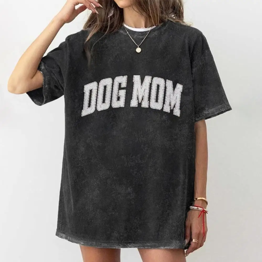 

Vintage Cotton "Dog Mom" T-Shirt Oversized Women's Casual Pet Owner Graphic Tee Puppy Lovers Gift Top