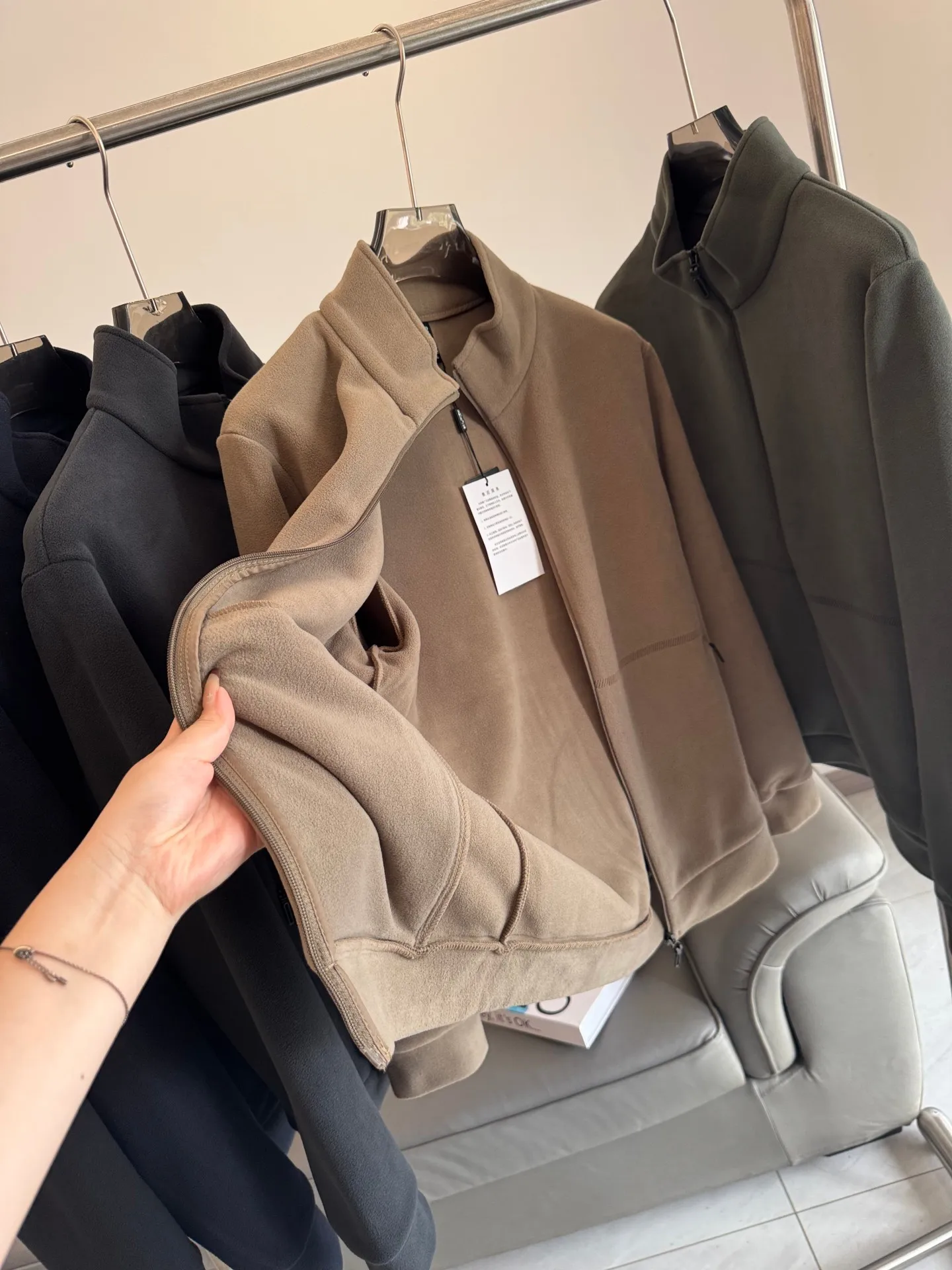 

Nordic Outdoor Thiened Fce Casual Stand Collar Men's Jaet Versatile Autumn Winter Warm Outerwear Stand Fit Long Sve