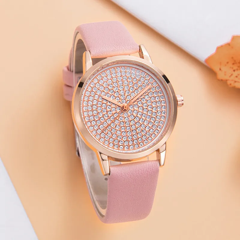 Fashion Watch for Kids Luxury Rhinestone Metal Dial Children's Quartz Watch Leather Band Casual Simple Kids Watch montre enfant