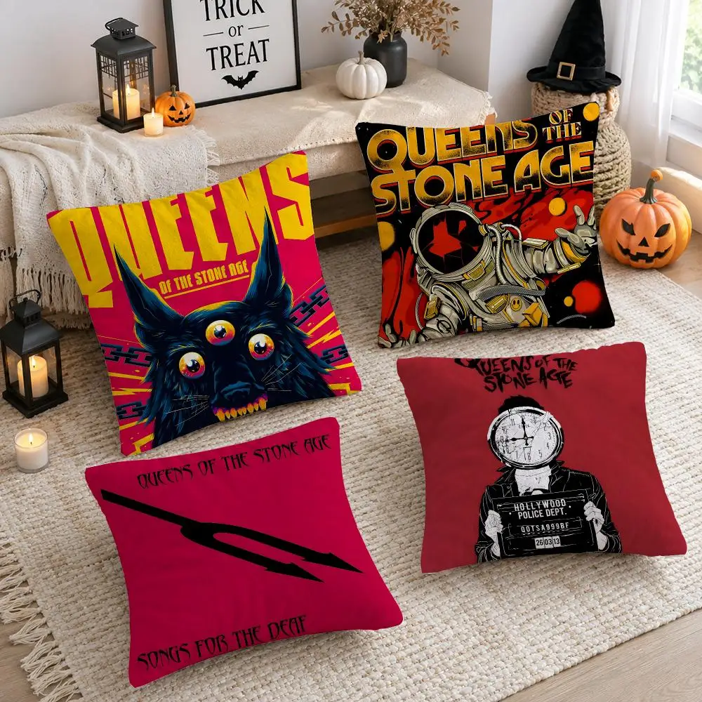 Band Q-Queens Of The Stone Age Cushion Cover Plush Decorative Pillow Case With Hidden Zipper Cutecore Room Decor For Home