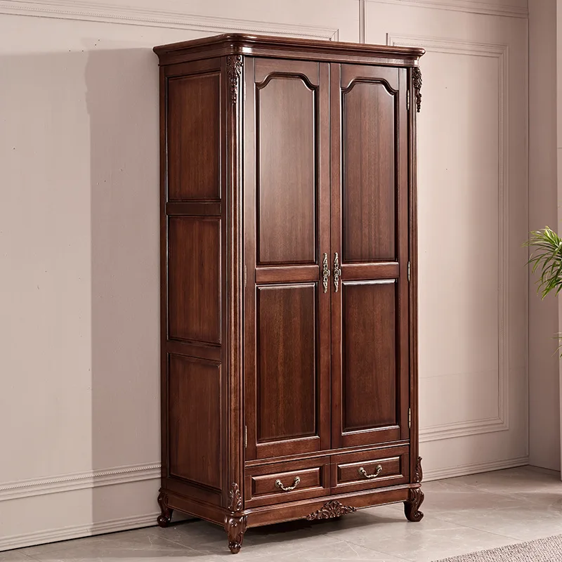 Black walnut wardrobe solid wood 2/3 door large wardrobe bedroom furniture opposite door storage cabinet