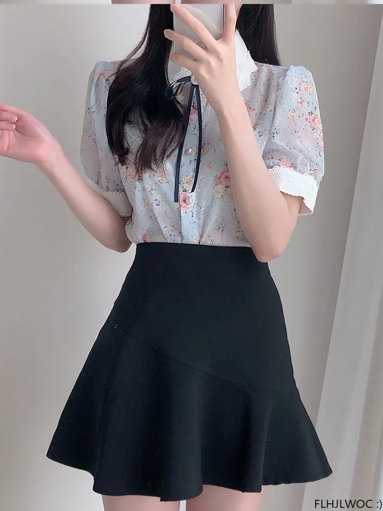 Hot Girls Cute Tops Preppy Style Vintage Japan Korea Button Elegant Office Lady Formal Work White Lace Ruffles Shirts Blouses