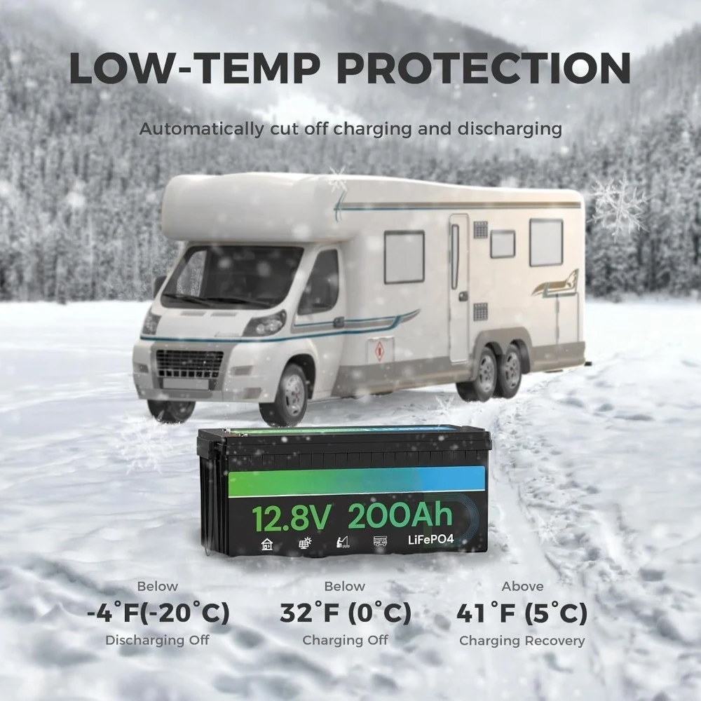 Batteria LiFePO4 12V 200Ah PLUS, max. Alimentazione 2560 Wh, aggiornamento batteria LiFePO4 12,8 V 200 A BMS con protezione a bassa temperatura, oltre 4000 di profondità