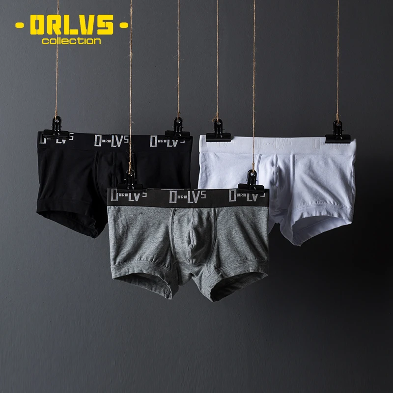 ORLVS-Boxer sexy en coton doux pour hommes, sous-vêtements longs, design en poudres 3D, shorts masculins