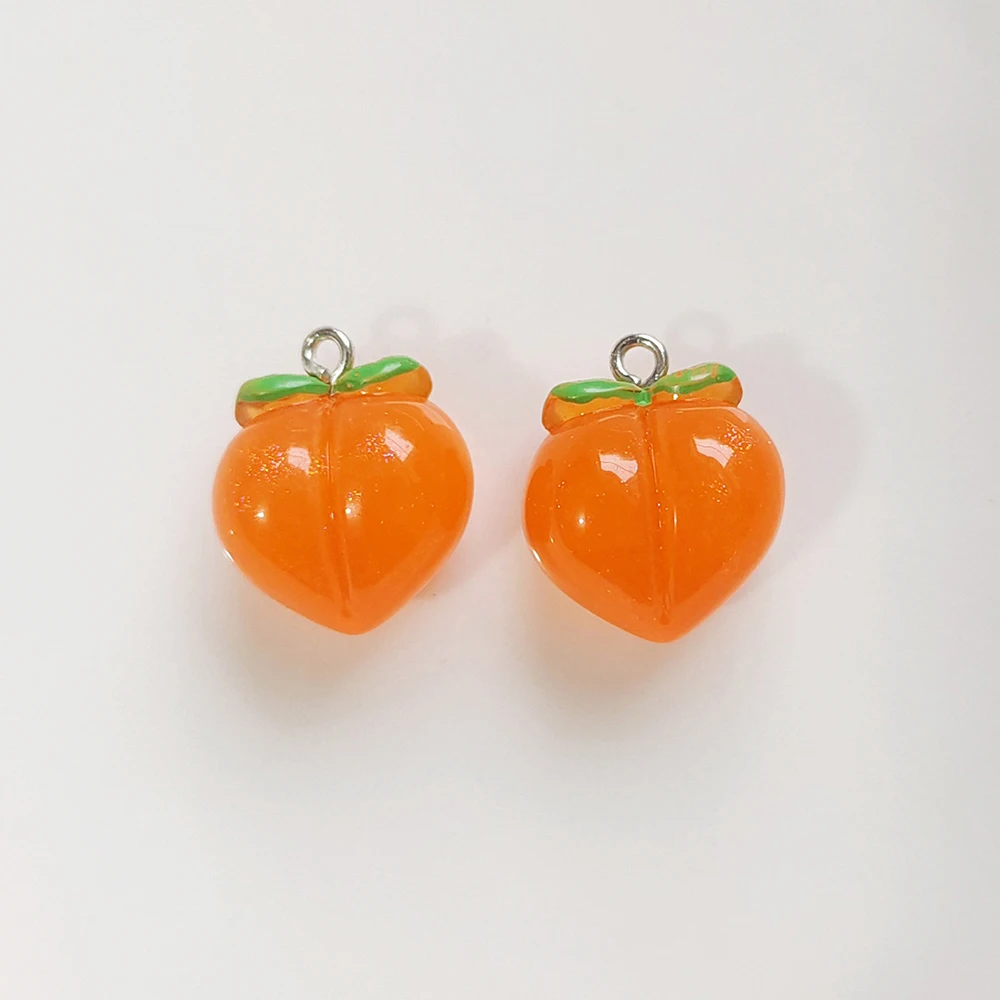 10pcs 3D Peach Flat Resin Charms Pendant DIY Earrings Fruit Pendants Keychain Decoration Transparent Links Hanging Ornaments