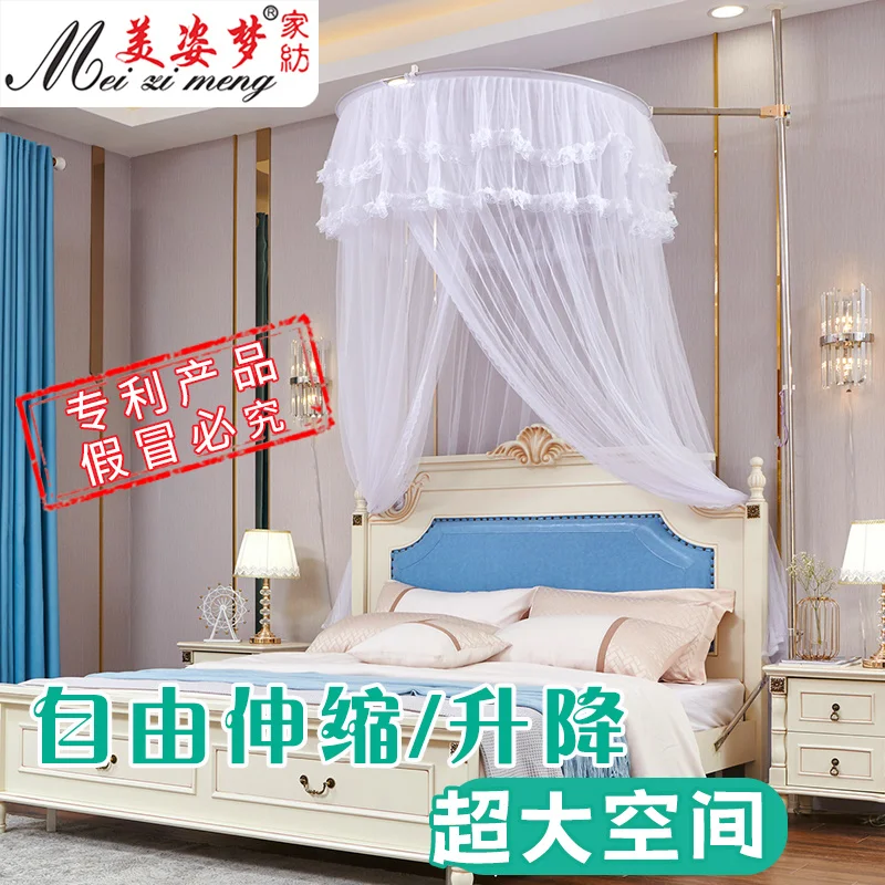 custom. [Easy Installation] New Trendy Encrypted Round Ceiling Rod Integrated Mosquito Net Home Use Round Top Tent 1.68m Bed