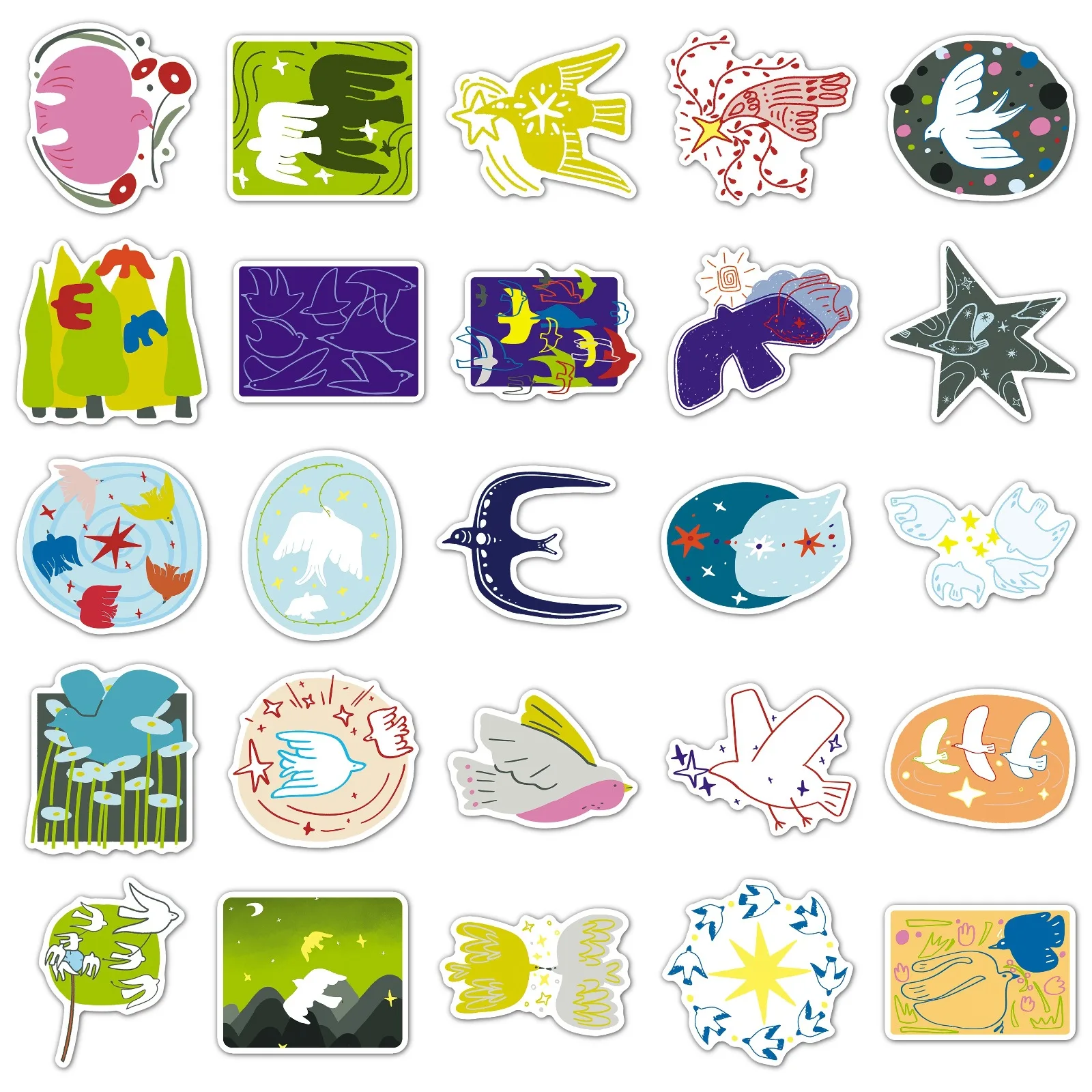 50 PCS Cartoon Hand Drawn Simple Line Animal Free Bird Graffiti Stickers Student Hand Account Material Fun Non Repeated Decals
