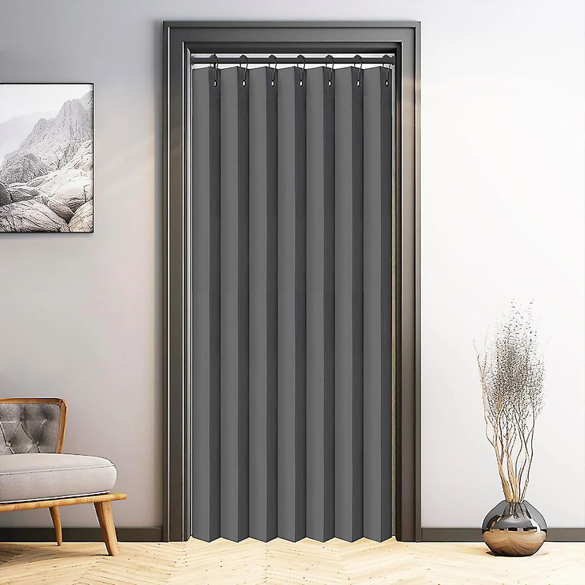 1Panel, Aisle Door Waterproof Foldableing Invisible Door Curtain, Fixed Pleats, Kitchen Bathroom Bedroom Living Room Room Partition Privacy Blocking