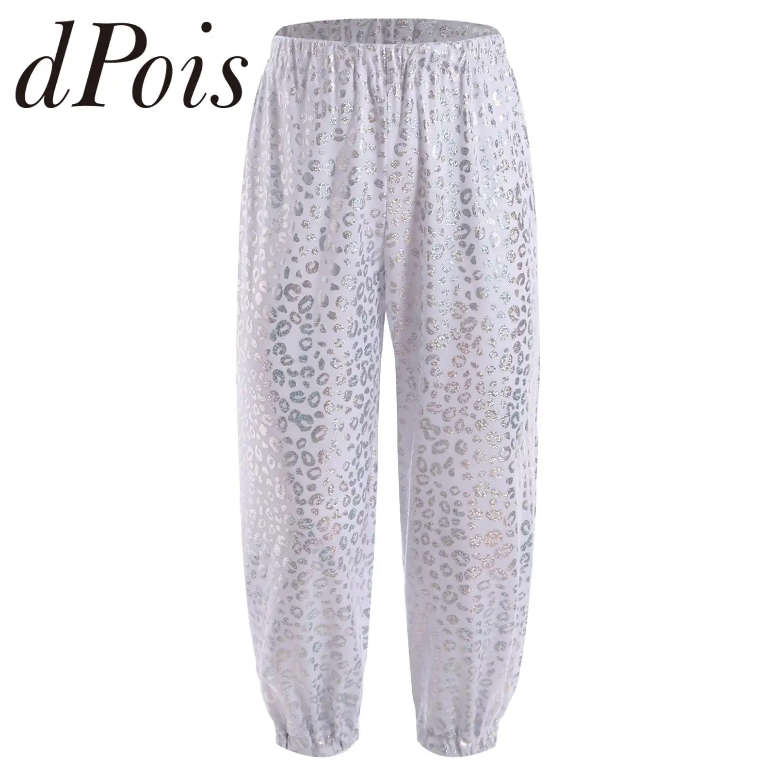 Fashion Kids Girls Boys Trousers Metallic Leopard Print Pants Jazz Dance Stage Performance Cheerleading Costume Streetwear