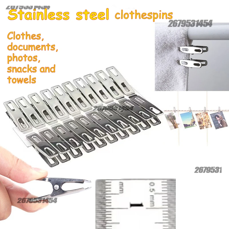 Clothespins Clothes 20/40 PCS Stainless Steel Washing Line Hang Pins Windproof Metal Clamps Windproof Clips for Sock Bathroom