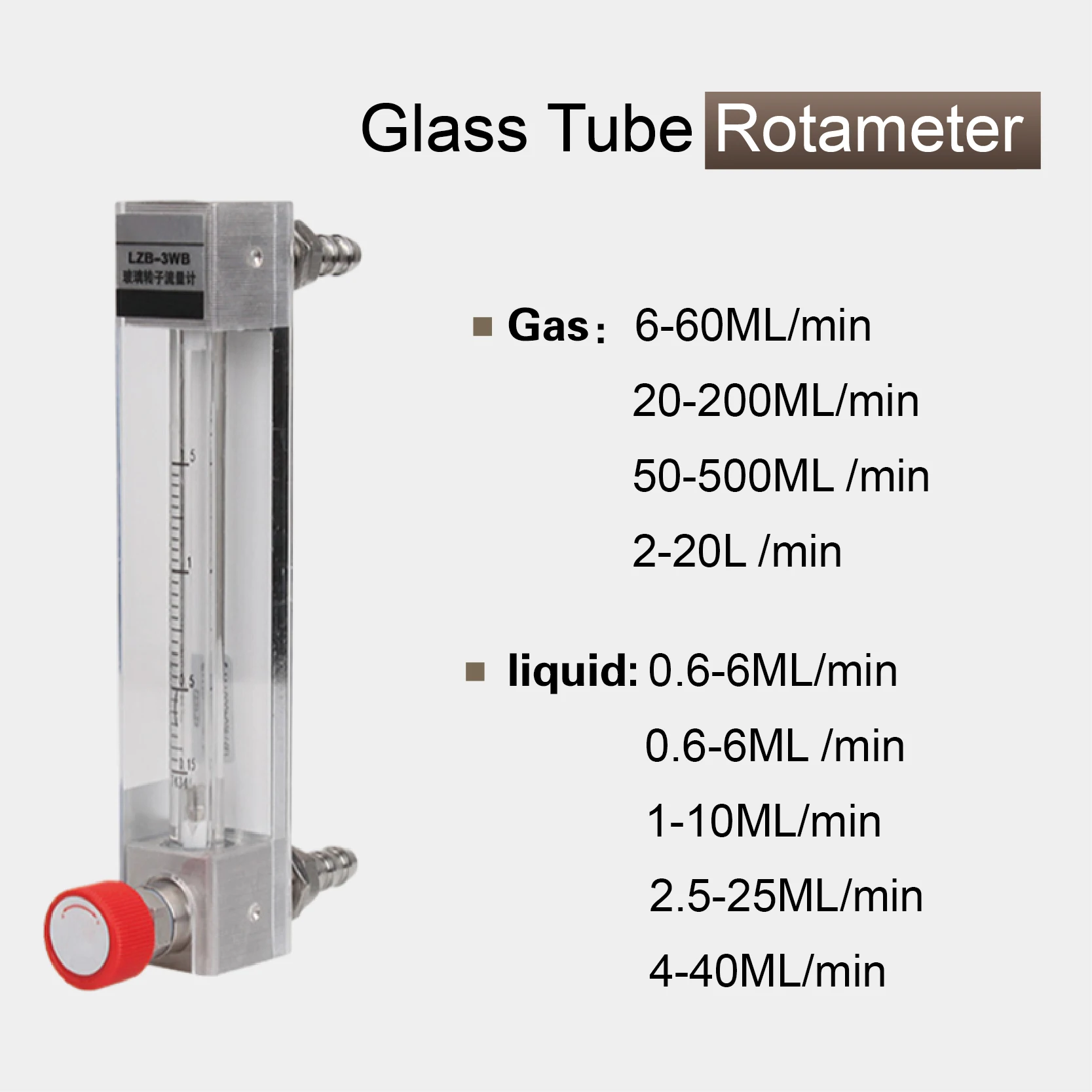 

Glass Tube Rotameter Variable Area Flow Meter 6‑60ml/min 10‑100ml/min Precision Glass Tube Float Flowmeter for Gas
