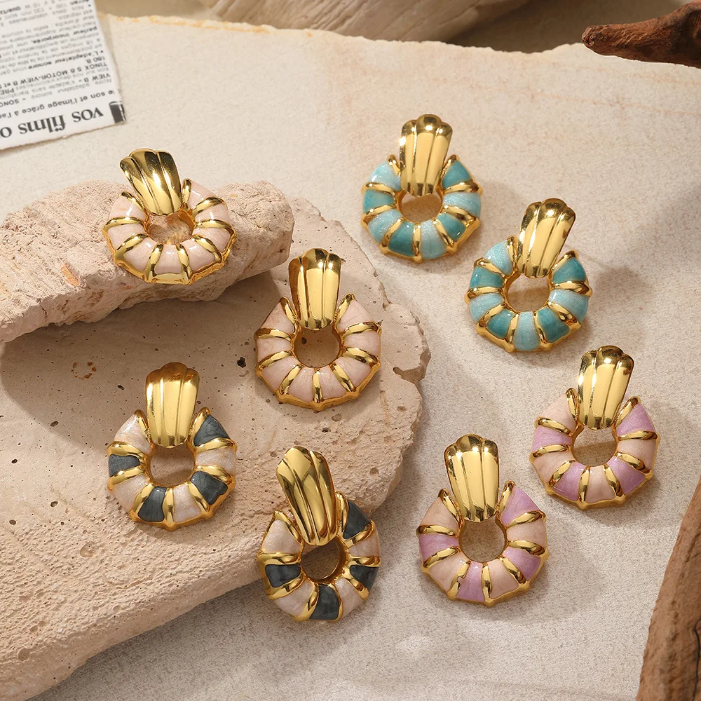 

Drip Oil Round Stud Earrings for Women Vintage Enamel Colorful Light Luxury Earrings Fashion Party Jewelry Gift