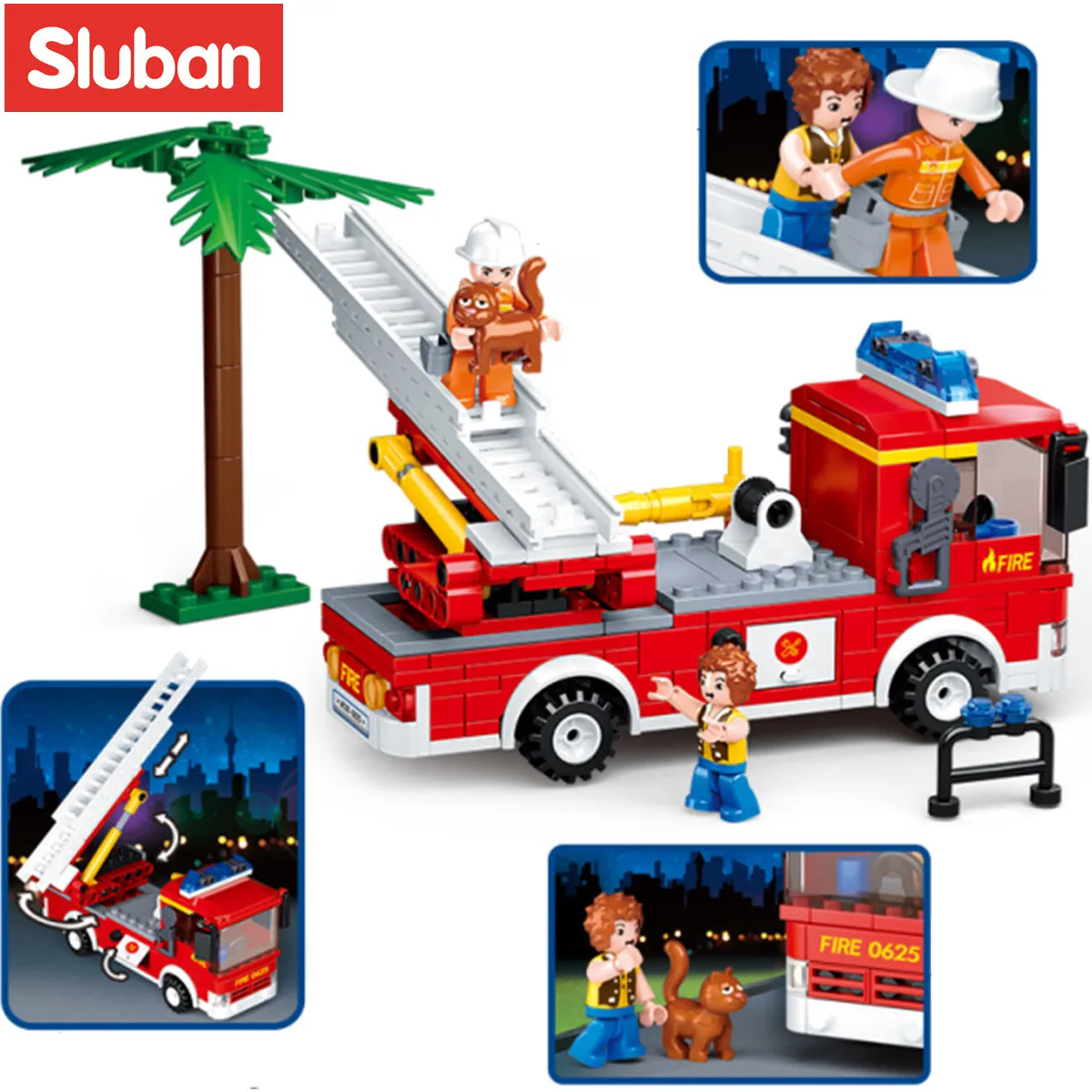 Sluban Building Block Toys City Fire Fighter 269PCS Bricks B0625 Aerial Ladder Fire Truck Compatbile With Leading Brands