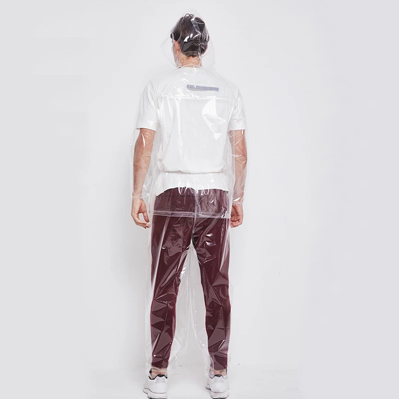 

Men Women Fashion Transparent Waterproof Adult Plastic Hoodie Trousers Set Couple Outdoor Sports Rain-proof Jacket Pants