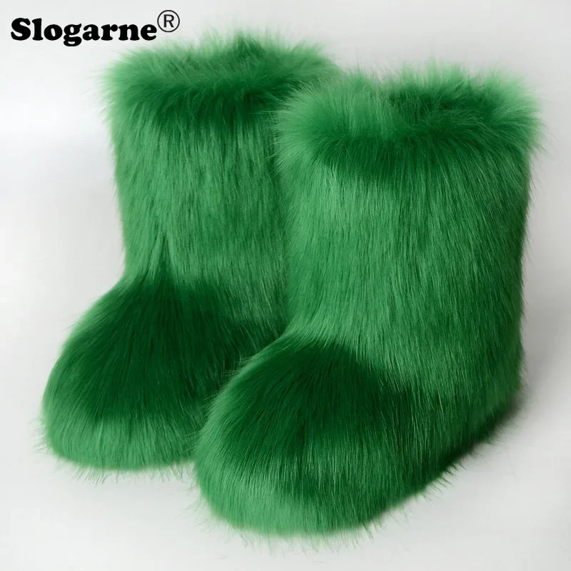 Ladies Sexy Faux Fox Fur Boots Women Fluffy Fur Snow Boots Female Winter Warm Plush Platform Shoes Furry Fur Bottes Luxury Boots