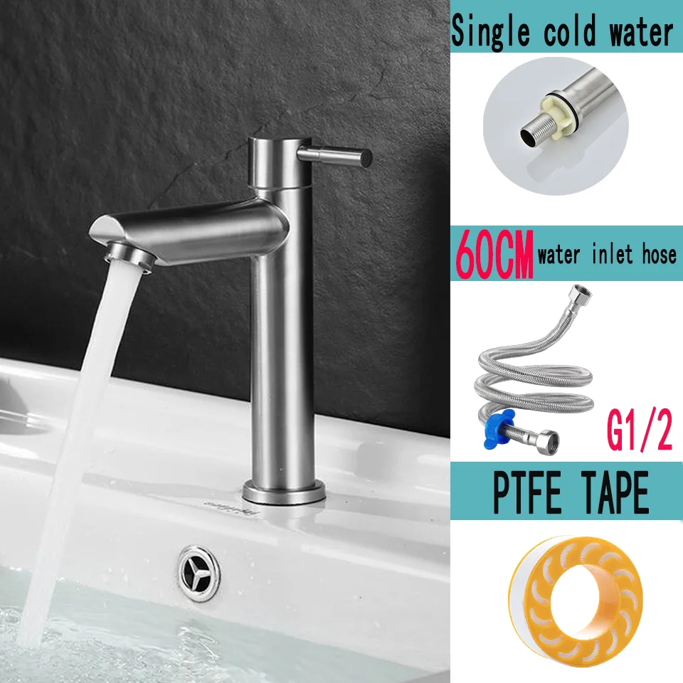 Een roestvrijstalen wastafelkraan. Enkel koud water, 1/2 inch openbare badkamer. Badkamer. Balkon (zonder inlaatslang)