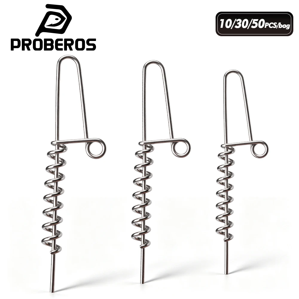 PROBEROS 10/30/50Pcs/Bag Fishing Screw Lock Pin Soft Bait Spring Lock Pin Lure Connector Texas Rig Fishing Tackle Accessories