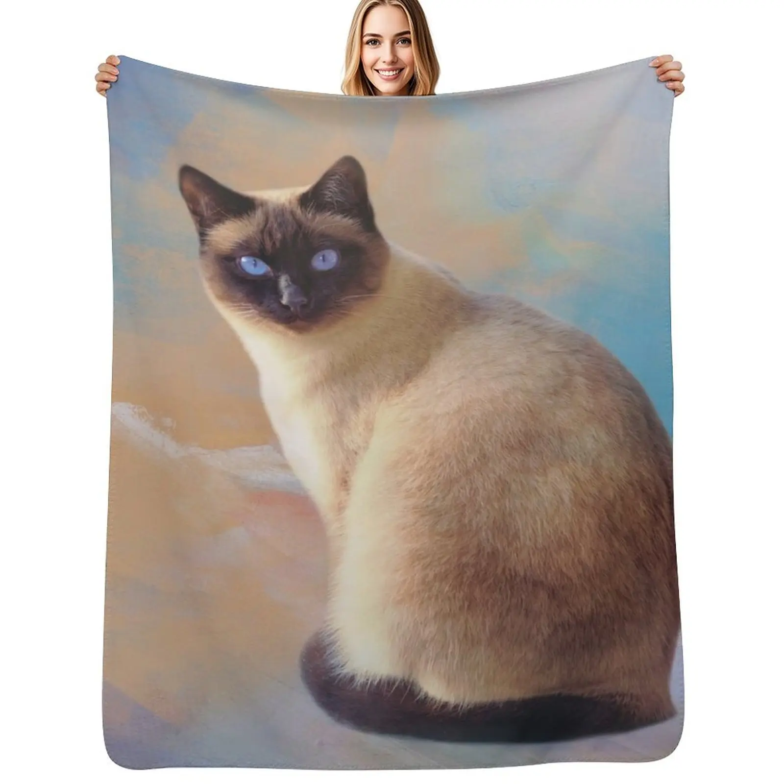 Seal Point Siamese Cat Throw Blanket Warm Comfortable Blanket Gift for Parents Friends
