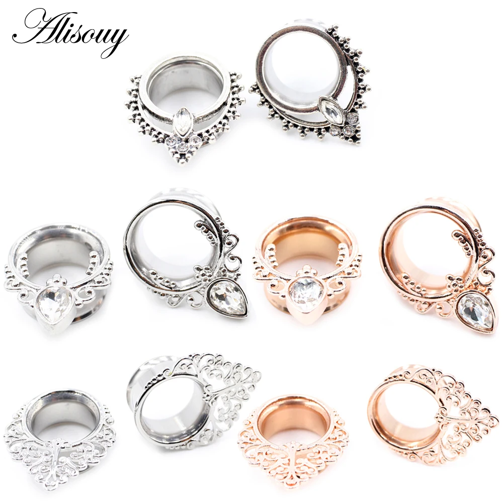 Alisouy 2PC Latest Stainless Steel Ear Piercing Plugs Tunnels Stretchers Expanders Fashion Body Jewelry Earrings Gauges 6mm-16mm