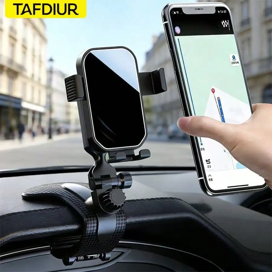 Tafdiur 1-Piece Abs Material Black Mirror Surface Dashboard Clip-On Car Phone Holder, Adjustable Angle, Easy to Install on the Dashboard, Stable and Not Easy to Shake, Universal Car Navigation Phone Holder