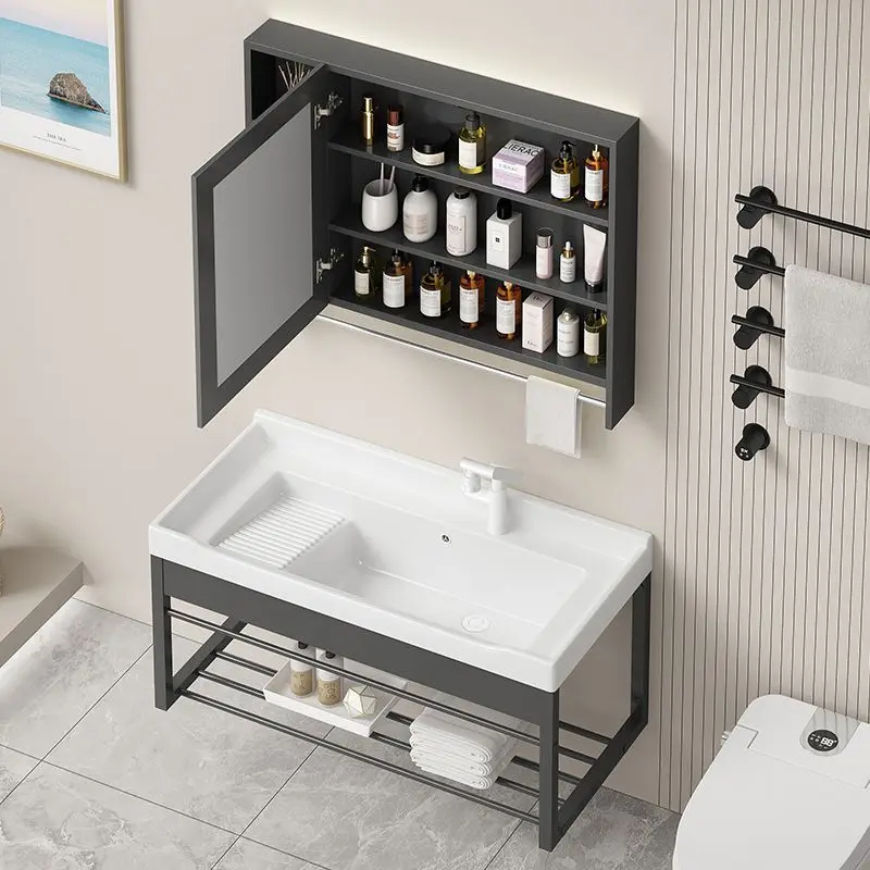 

Balcony laundry basin wall-mounted wash basin stainless steel bracket basin integrated laundry basin with rubbing board