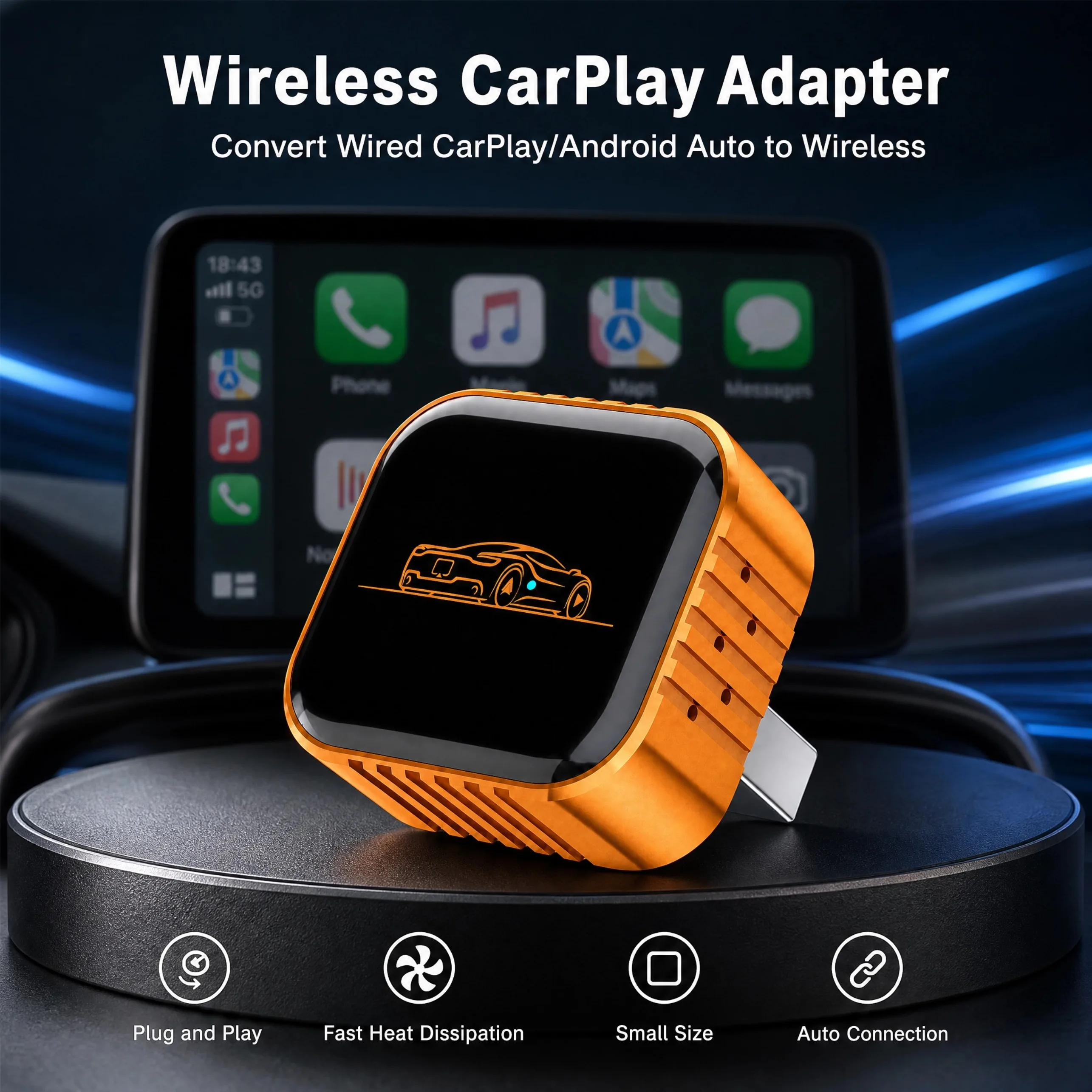 2 in 1 Wireless CarPlay & Android Auto Adapter Mini Wired to Wireless Converter Plug and Play Fast Stable Auto Reconnect