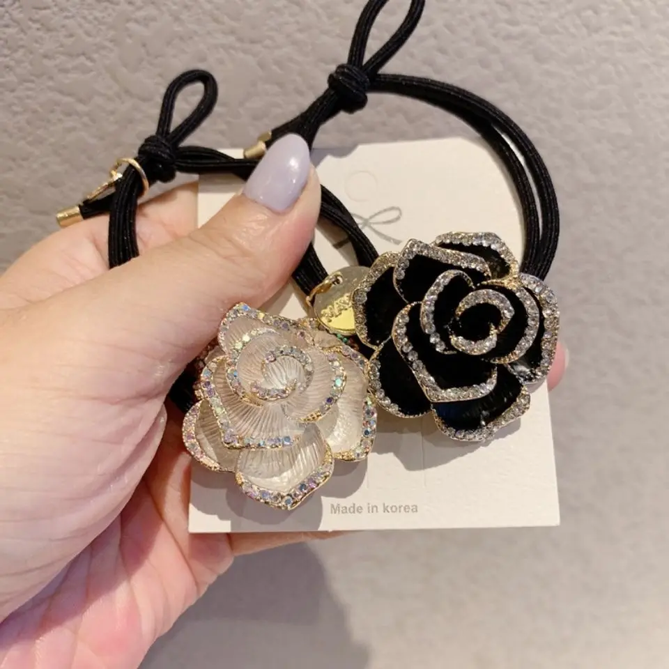 

Large Camellia Flower Hair Tie Elastic Ponytail Holder for Women Premium Soft High Quality Daily Use Elegant Headwear