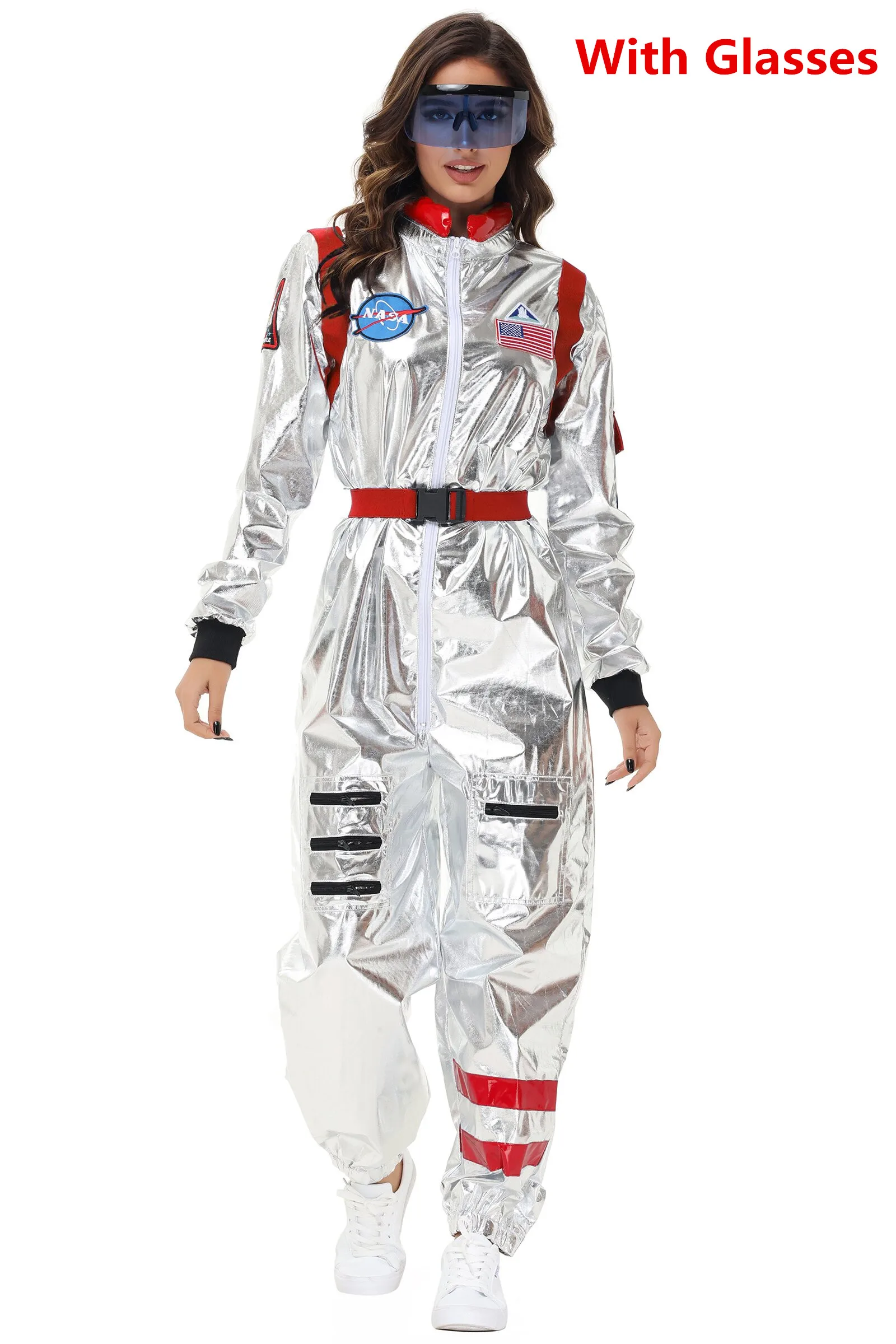 Zilveren astronaut kostuum volwassen ruimtevaarder jumpsuit ruimtepak outfit voor vrouwen mannen cosplay halloween kostuums 2024 nieuw