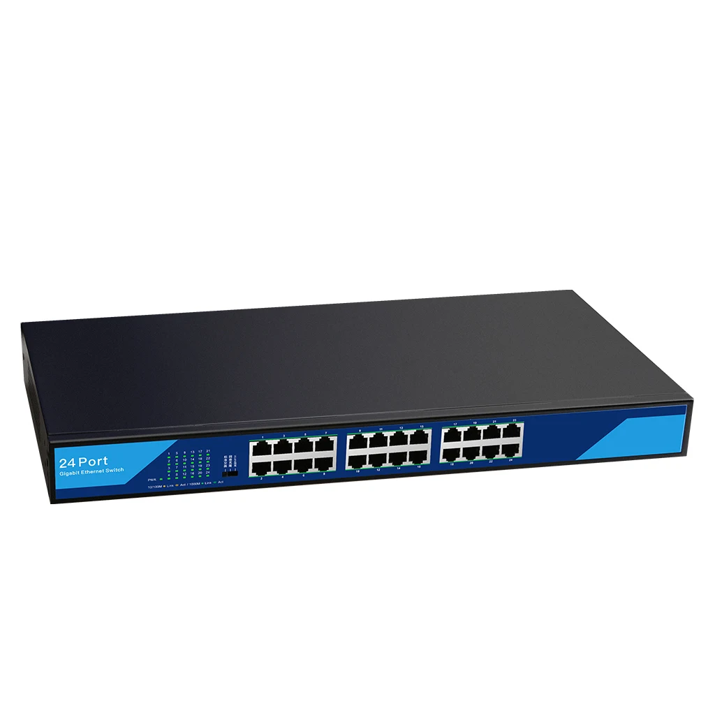 24-port 10/100/1000Mbps Gigabit Unmanaged Switch RJ45 Adaptive Port Auto MDI/MDIX 56Gbps VLAN Isolation Hub Monitor Extender