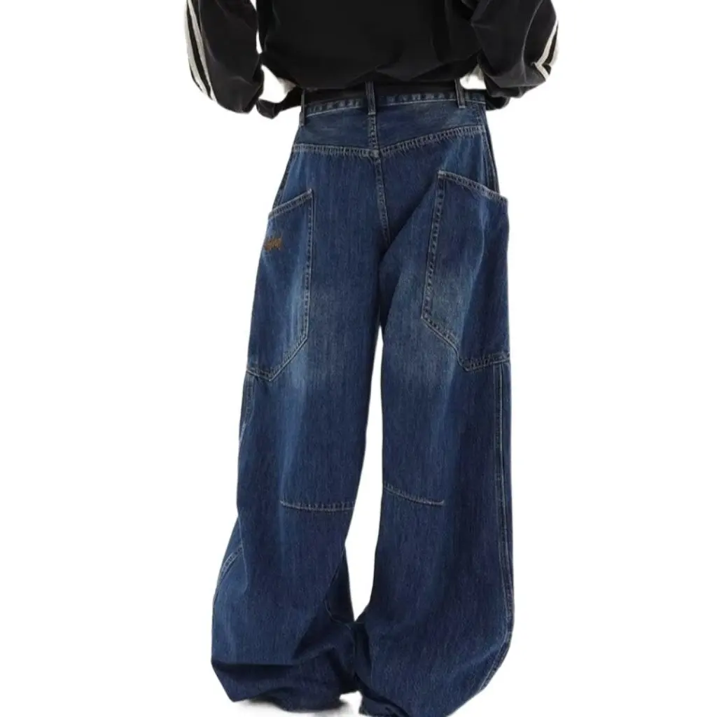 

Женские джинсы-мачете в американском стиле с большими карманами в стиле ретро, свободные широкие брюки в пол, весна-осень