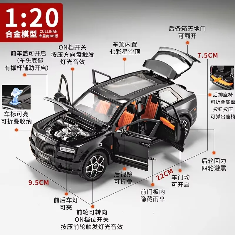 1:20 Rolls Royce Cullinan Ultra Luxury Full Size SUV Alloy Diecast Model Car Home Trendy & Desktop Display Ornament Hobby Gifts