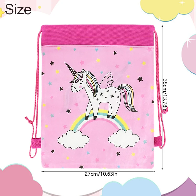 1pcs Rainbow Unicorn Pattern Gifts Bags Unicorn Nonwoven Drawstring Bags Kids Birthday Party Decorations Baby Shower Gift Supply