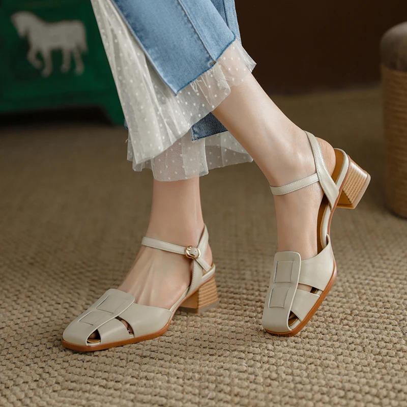 2024 NEW Summer Women Sandals Square Toe Heel Shoes Gladiator Modern Sandals Chunky Heel High Heels Roman Women Shoes