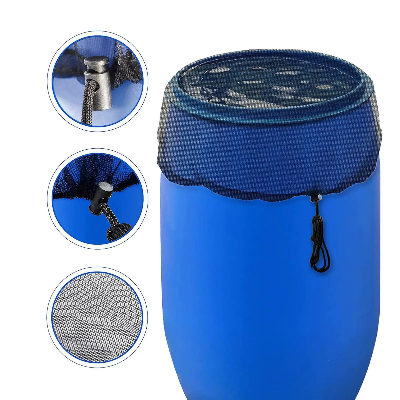 60-100cm Rain Barrels Screen Water Bucket Cover Rain Water Collection Bucket Netting Cover Drawstring Water Barrel Top Catcher