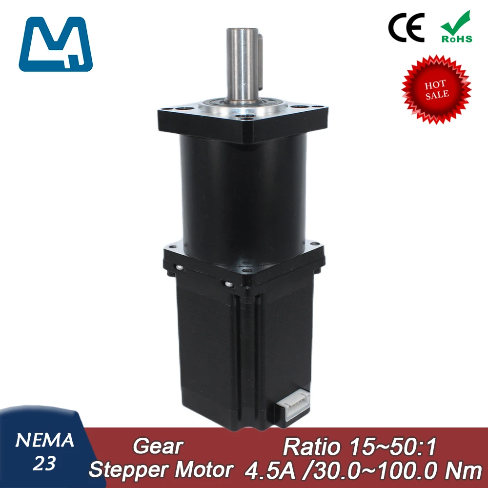 Nema23 77mm Stepper Motor Body Lenght 4.5A  2Nm Planetary Gearbox Ratio 50:1 Keyway Shaft