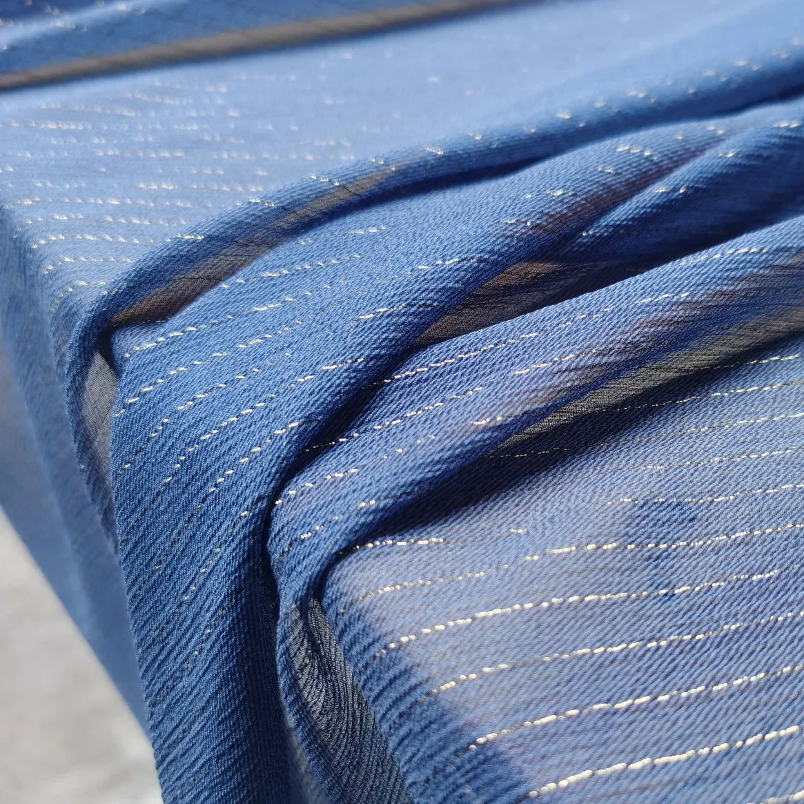 Fashion Blue Silk Chiffon Georgette Soft 6mm Silk Gold Thread Jacquard Saree Dress Scarf Fabric