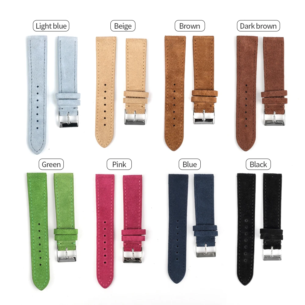 Suede Watch Strap 18mm 20mm 22mm High Quality Genuine Leather Watchband Men Women Handmade Stitching Replacement Wristband