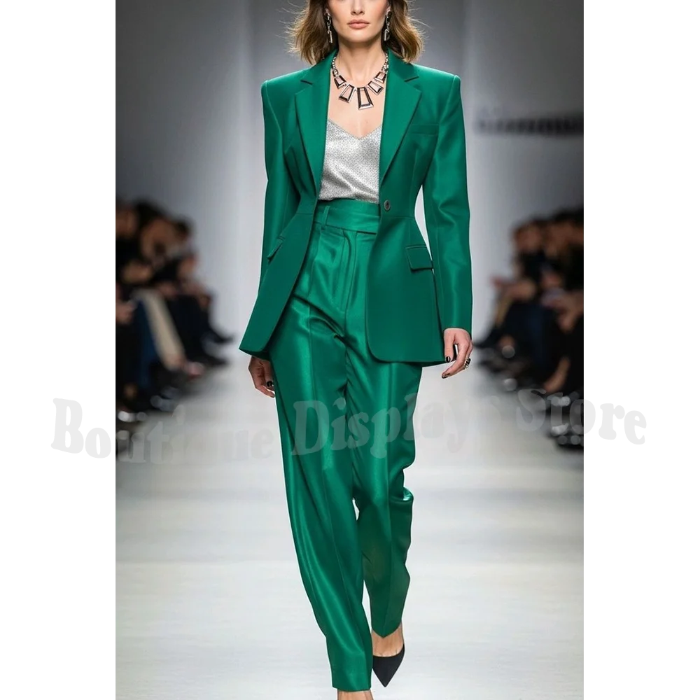 

Bright Green Notched Lapel Women Suit Casual Fashion Show Female Clothing Single Breasted Customized Prom Outfit Two Pieces