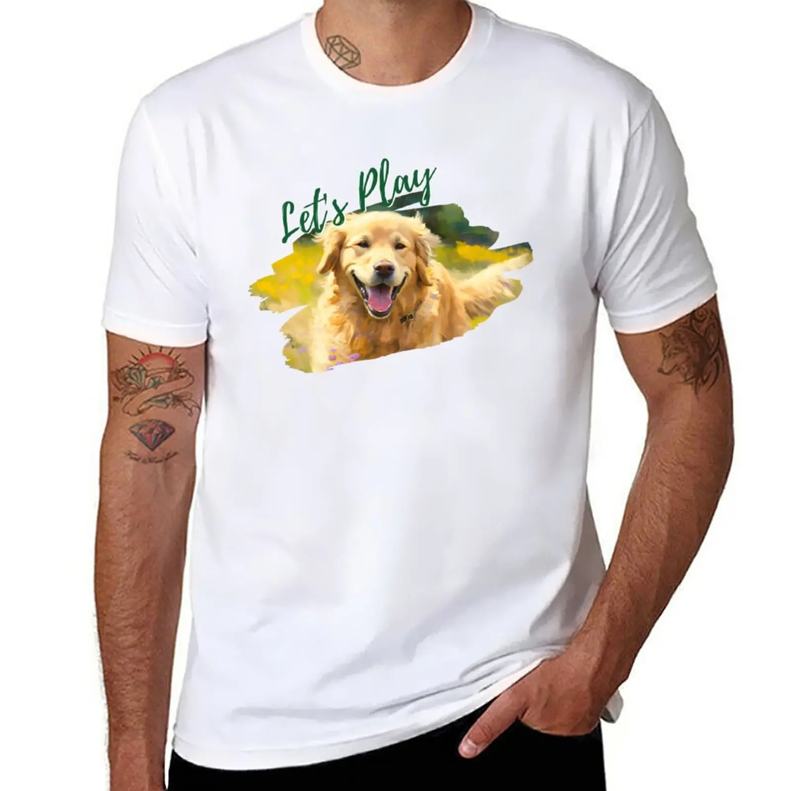 New Wildflowers and Golden Retriever Impressionist Art Print T-Shirt korean fashion customized t shirts designer t shirt men