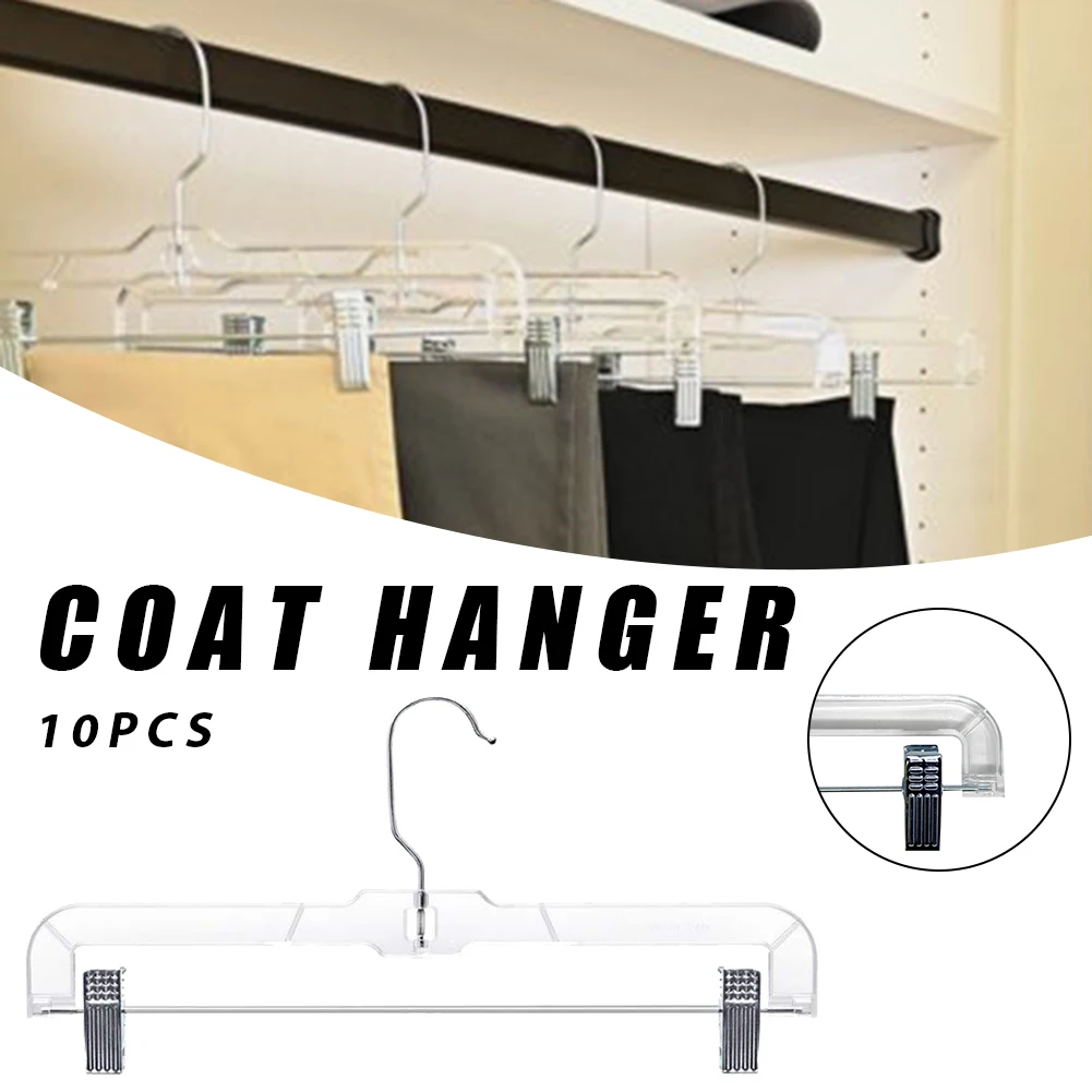 

Swivel Trouser Hanger With Adjustable Clips Non-slip Clear Plastic Skirt Hangers Household Non-slip Hangers Clothes Organizer