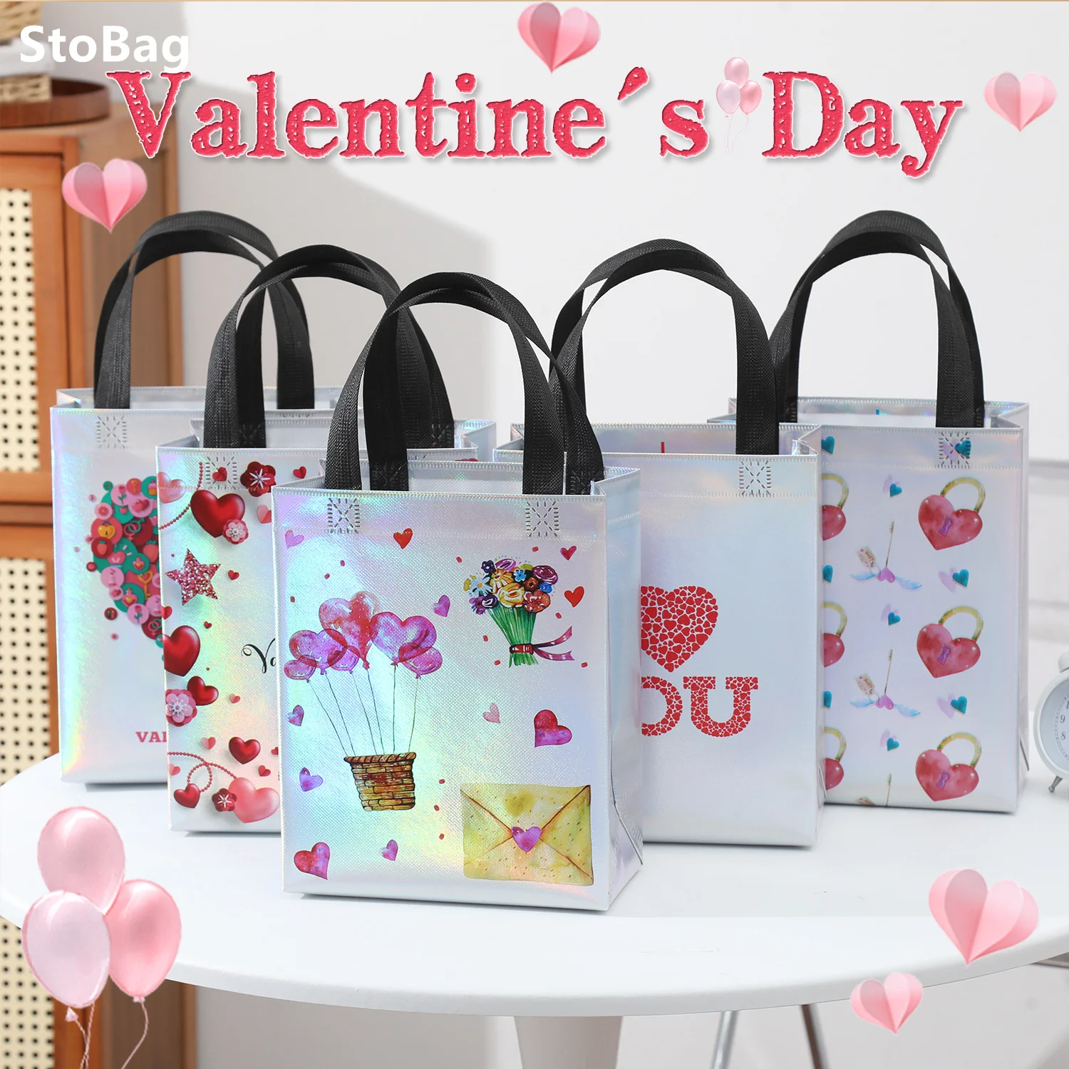 StoBag Waterproof Thickened Valentine's Day Tanabata Non Woven Gift Packaging Bags Wholesale Laser Laminated Tote Decration Bag