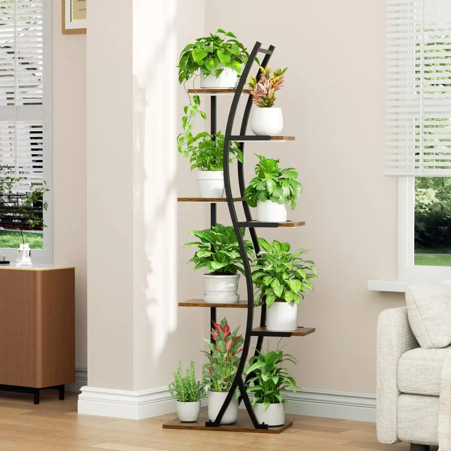 

62 u201c Plant Stand Indoor with Grow Lights 7 Tiered Tall Metal Plant Shelf Corner Wooden Plant Stand for Indoor Plants Multip