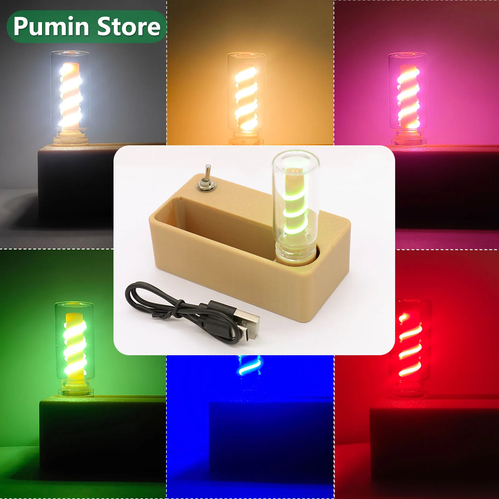 A Set LED Mechanical Flip Night Light DC5V Filament Bulb 2200K White Red Green Blue Powder Convenient Carrying Atmosphere Bulb