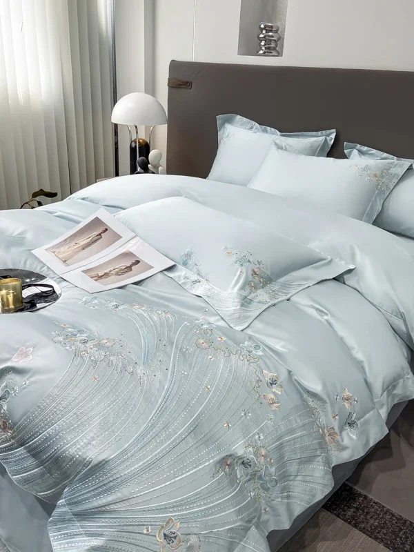 4Pcs Light Luxury Style 100% Cotton 180 Count Long Stand Cotton Small Fresh Bedding Duvet Cover 200x230 220x240 Four Seasons