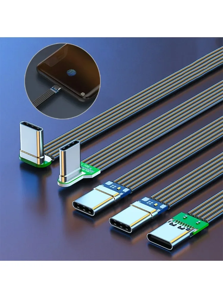 65W Schnellladung 2.0 Datenübertragung Datenkabel Flexibles Flaches Silikon USB-C zu USB-C Kabel Links/Rechts Gewinkelt für Kamera-Handys