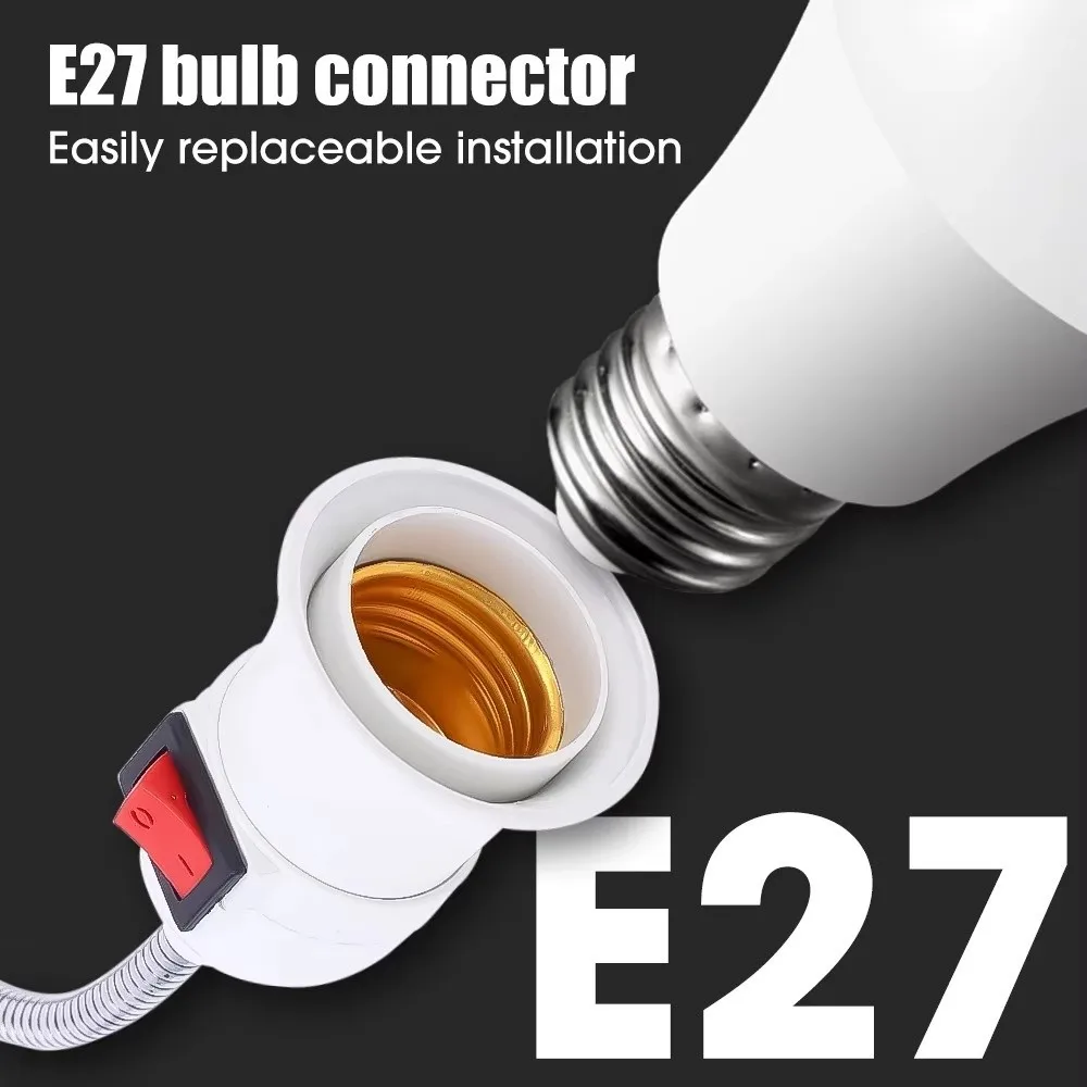 EU Plug E27 Lamp Base with Switch Adjustable Flexible Plug Switch Lamp Bulb Holder Energy Saving Direct Plug Swivel Lamp Bedroom
