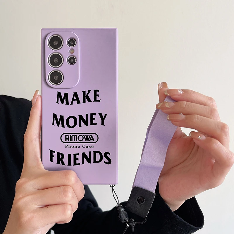 Casing Handphone Silikon Cair Mewah Merk Kustom dengan Tali Lanyard untuk Samsung Galaxy S25 Ultra S24 S23 FE S22 S21 S20 Plus Penutup Belakang